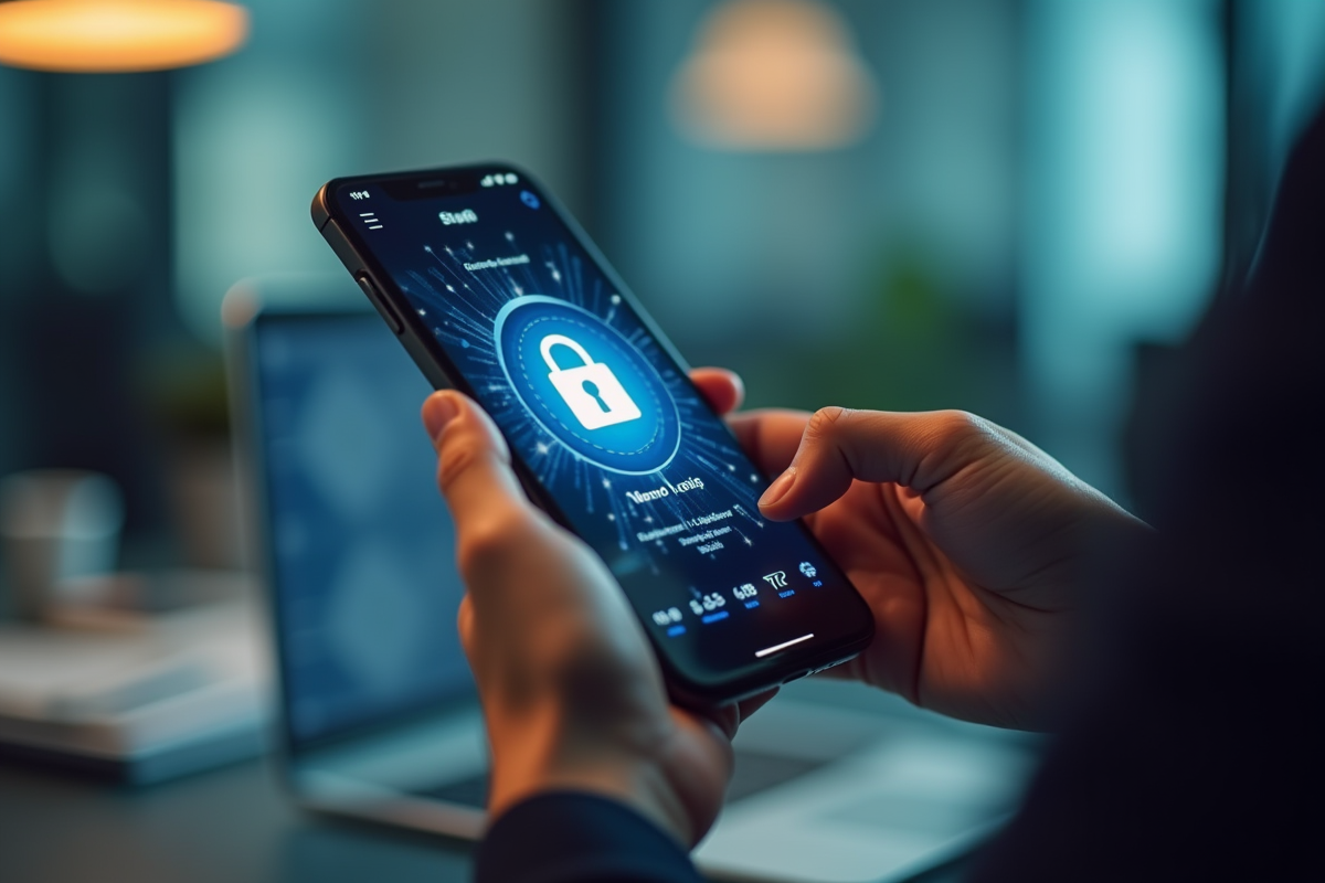 Mains tenant un smartphone avec une application de coffre-fort numérique