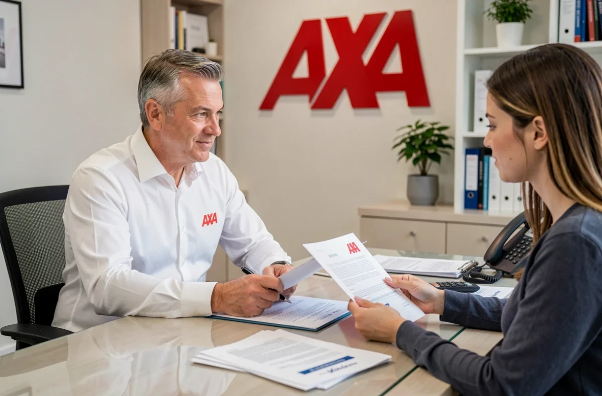Agent AXA Assurance Benoit Noel dans le Loiret conseillant un couple sur leur assurance habitation