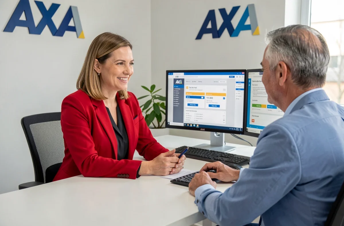 Conseillère AXA Assurance Girard-Pinchaux dans le Loiret aidant un client avec son contrat