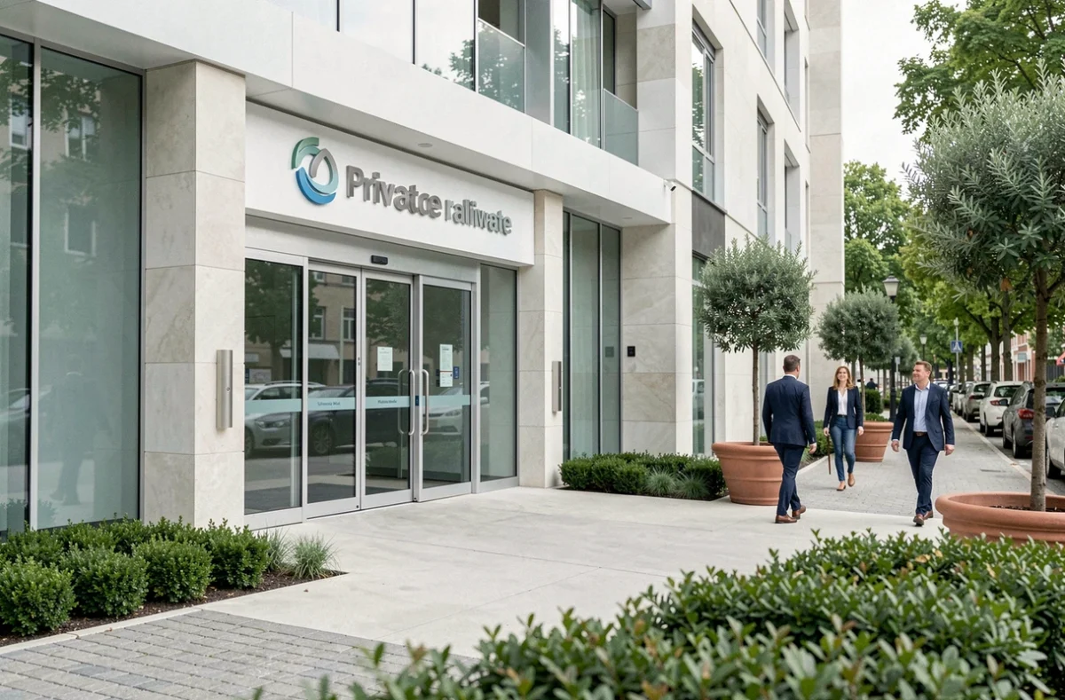 Façade moderne d'une clinique privée représentant l'immobilier de santé dans lequel investit la SCPI Pierval Santé