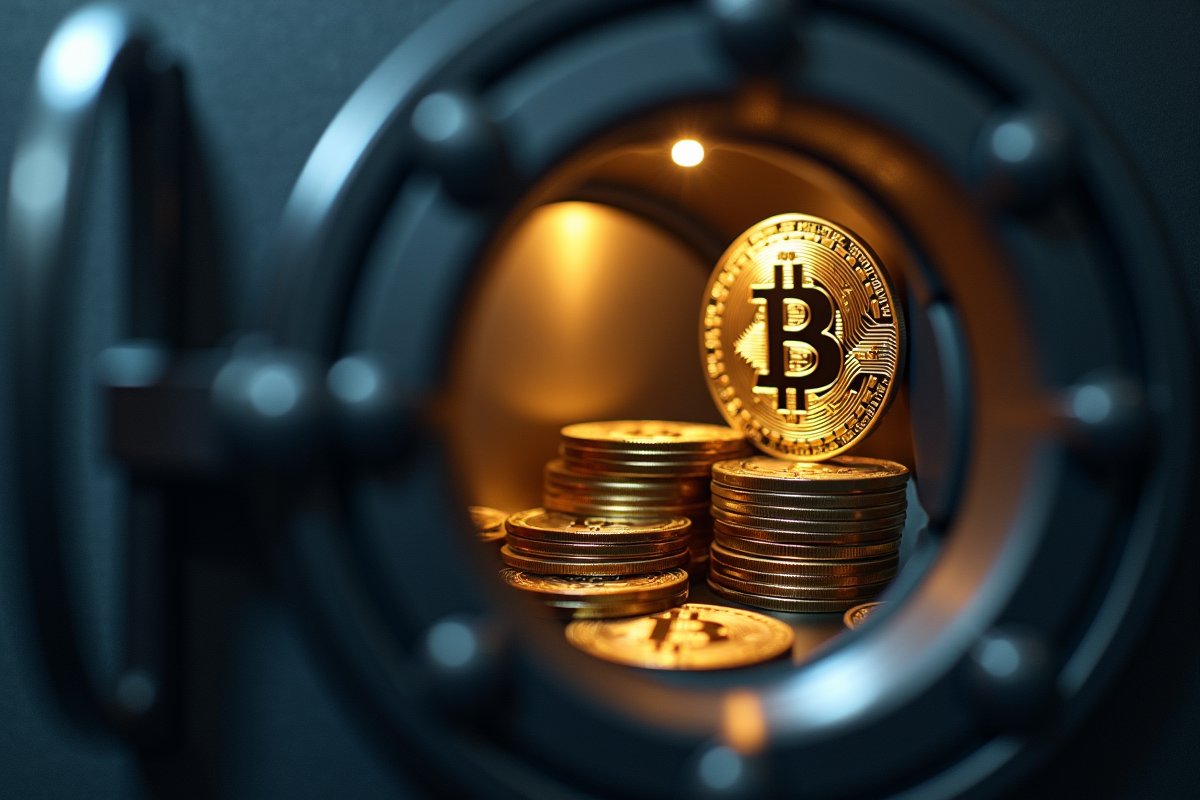 Portail de coffre-fort entrouvert avec cryptomonnaies