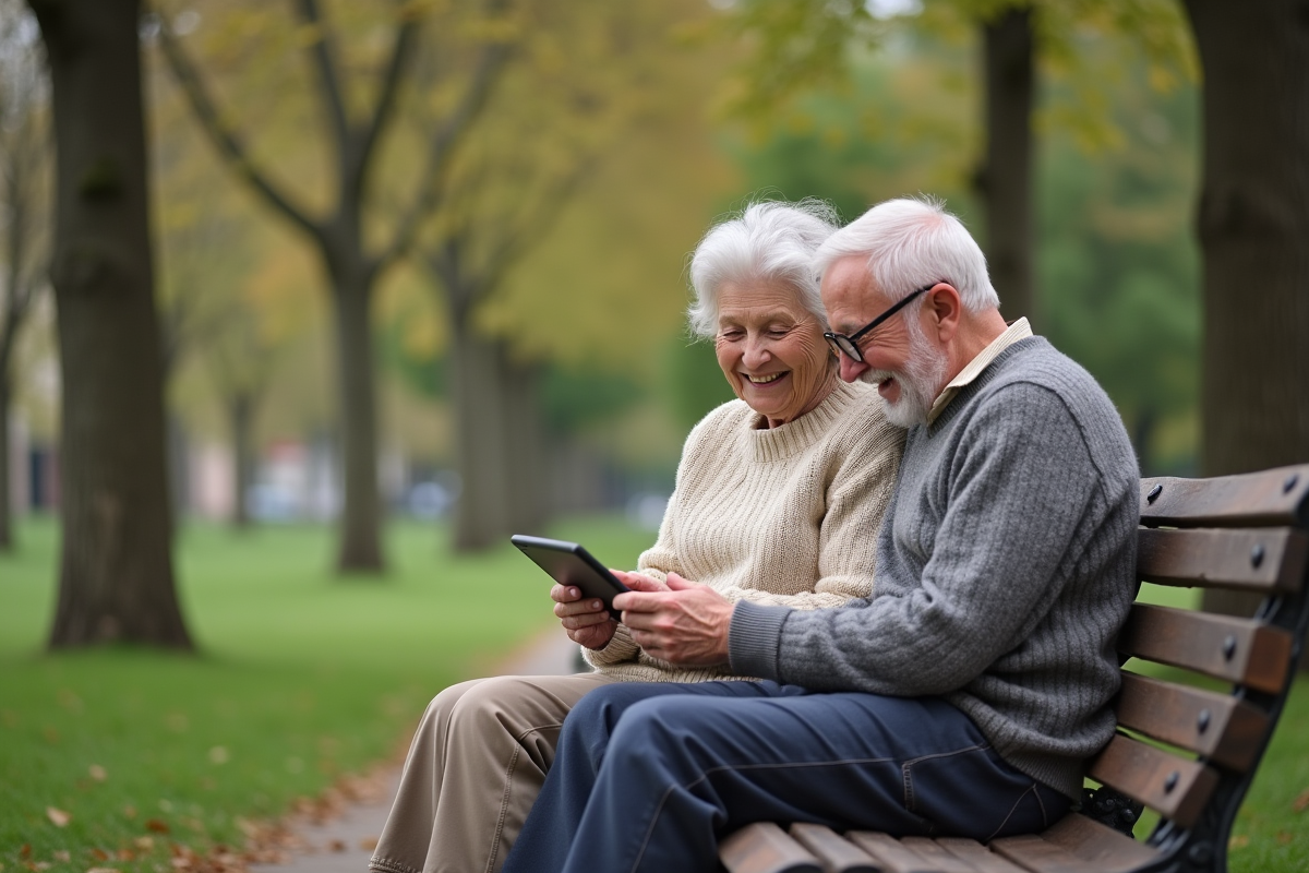 Couple âgé assis sur un banc dans un parc