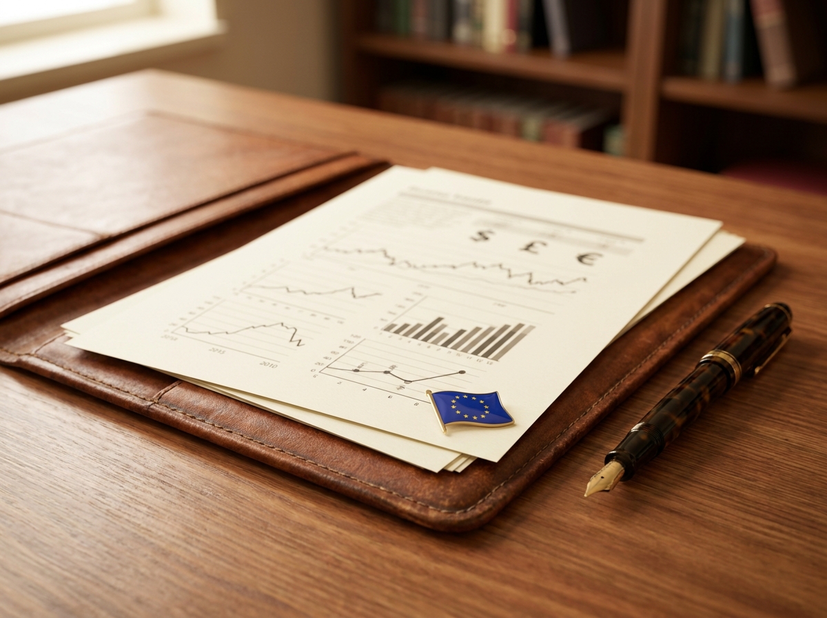 Documents financiers et stylo plume sur un bureau en bois illustrant la gestion d'une assurance-vie transfrontalière au Luxembourg