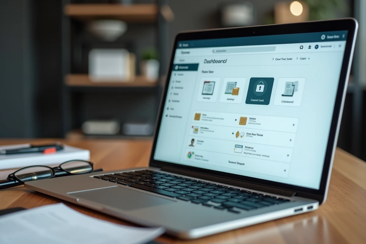 Écran d'ordinateur affichant l'interface du coffre fort numérique Arkevia avec des dossiers de documents sécurisés