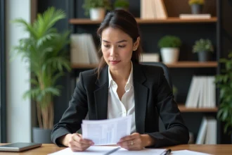 Femme d affaires concentrée à son bureau moderne