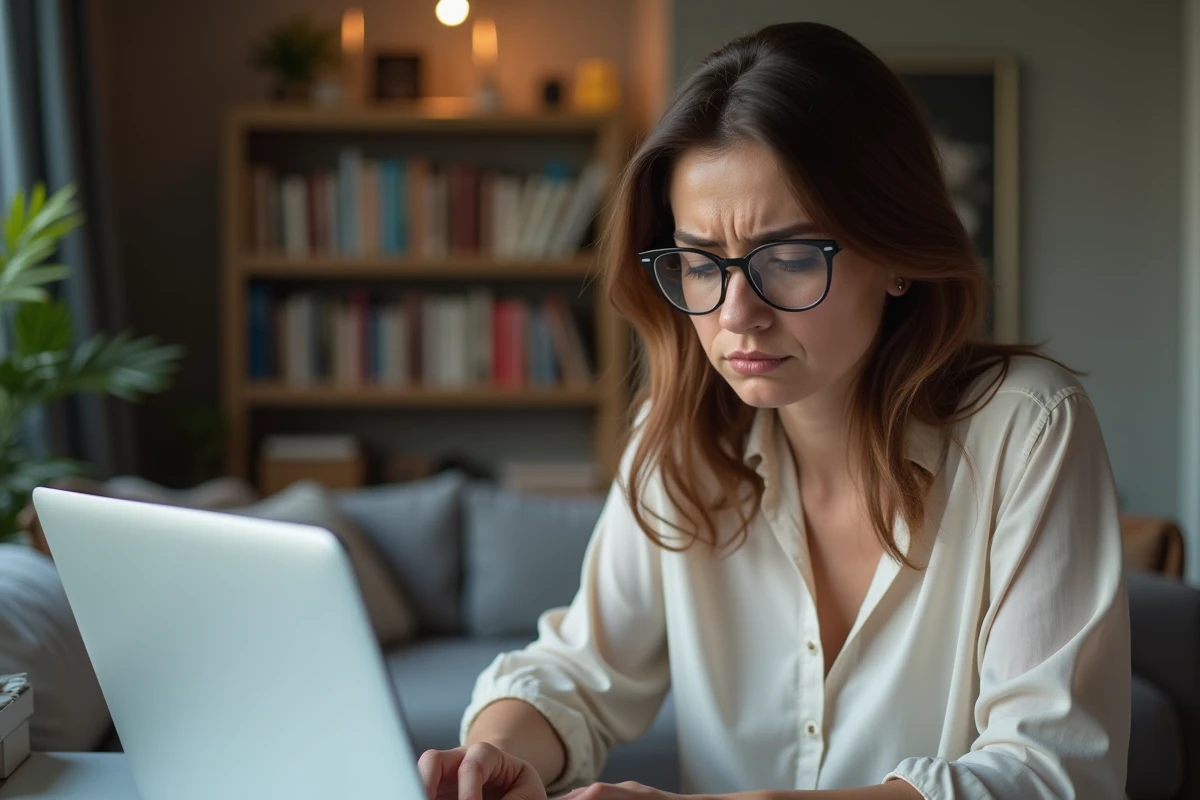 Femme au bureau à domicile regardant son ordinateur