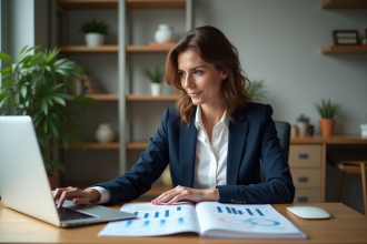 Femme d'affaires en bureau moderne et lumineux
