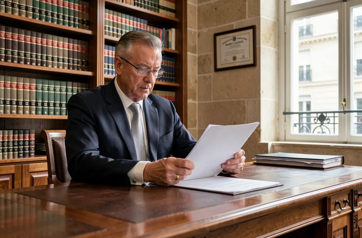 Notaire professionnel de GMV Notaires Nantes dans son bureau avec documents juridiques