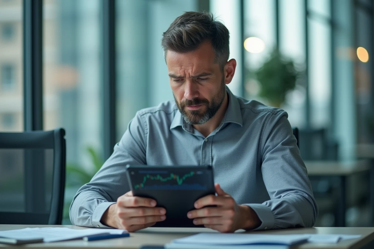 Homme d'affaires regardant un graphique boursier sur tablette