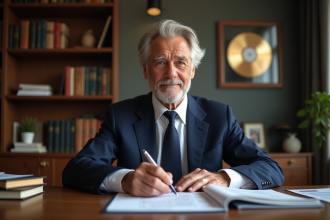Homme âgé en costume dans un bureau élégant