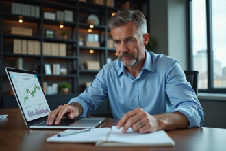 Homme d'affaires analysant un graphique financier dans son bureau