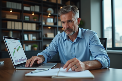 Homme d'affaires analysant un graphique financier dans son bureau