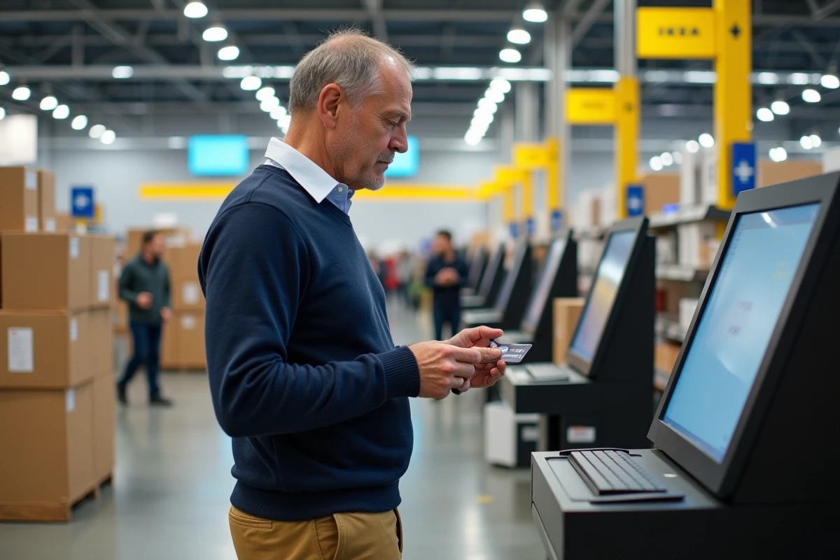 Homme au paiement à la caisse dans un magasin IKEA