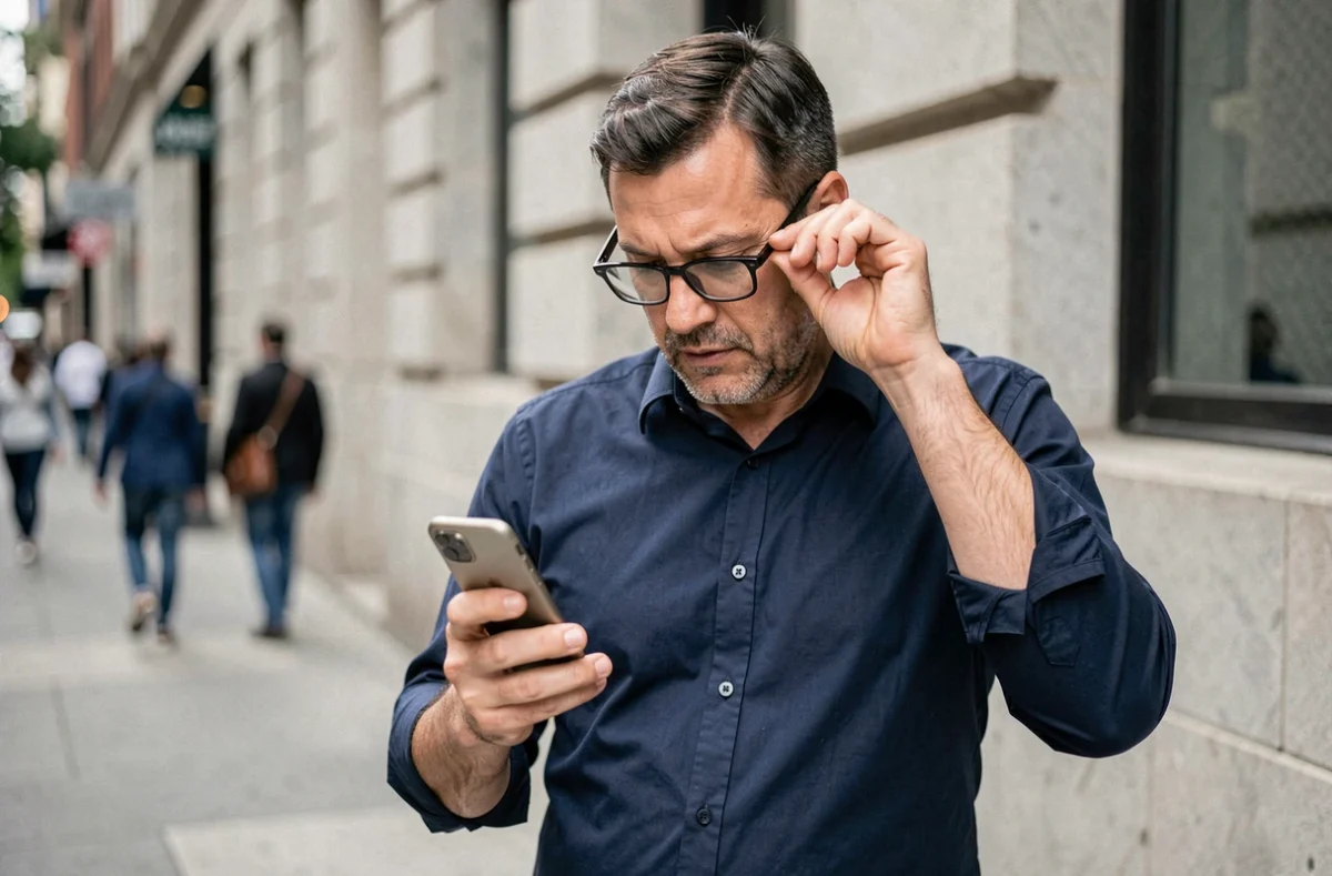 Homme consultant ses comptes bancaires Crcafc sur mobile en ville en sécurité