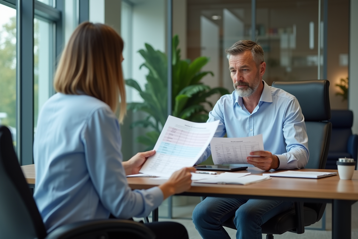 Homme et banquier discutent de prêts dans une agence bancaire
