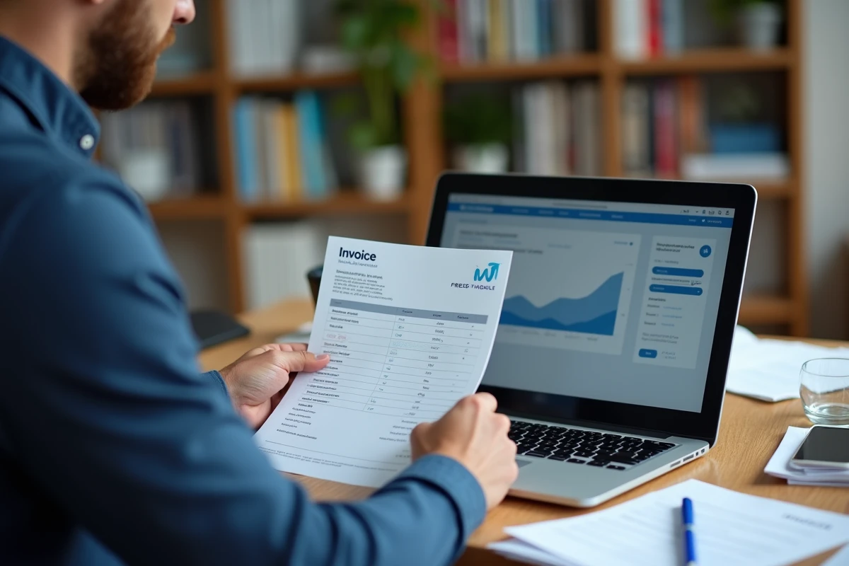 Homme consultant sa facture Free Mobile et son espace client en ligne sur ordinateur
