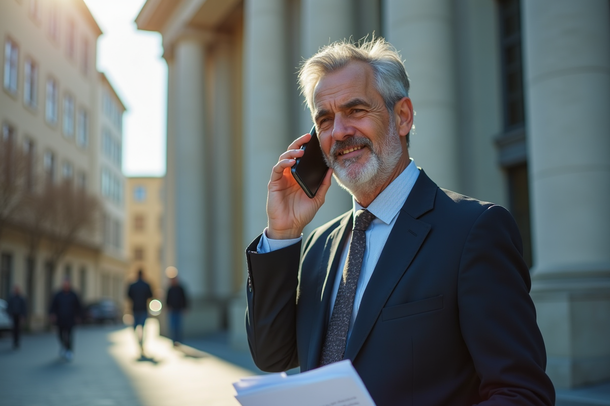Homme âgé parlant au téléphone avec papiers de retraite