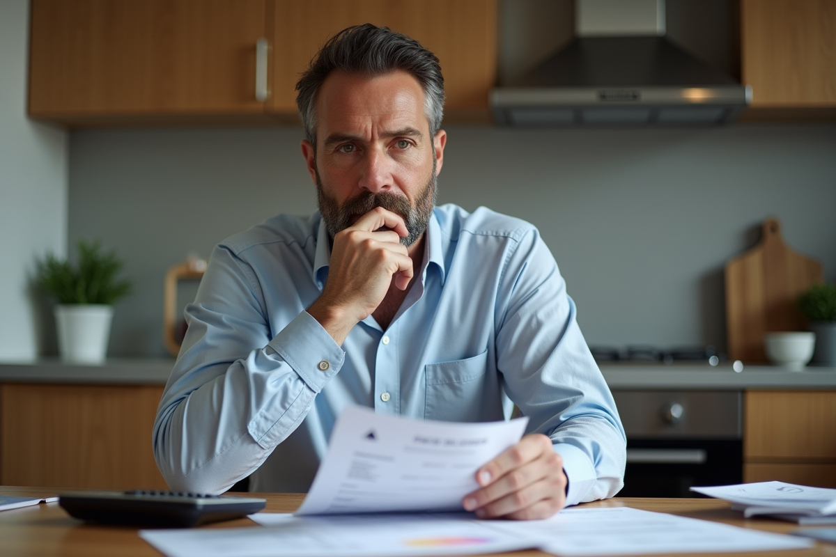 Homme d affaires examine des documents fiscaux à la maison