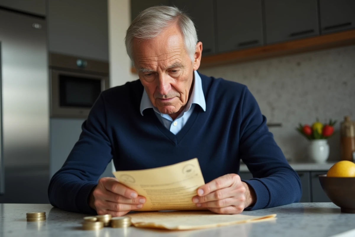 Homme âgé examinant document d