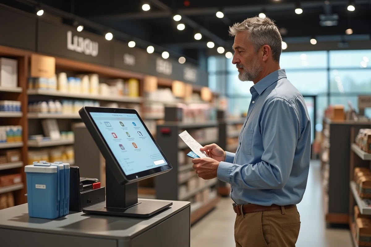 Homme payant à la caisse dans un magasin de maison