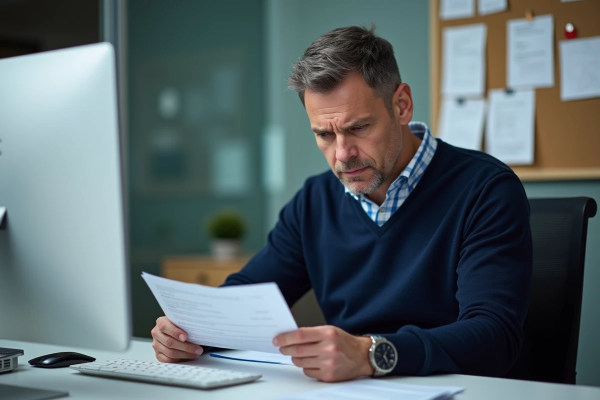 Homme d affaires examinant des documents au bureau