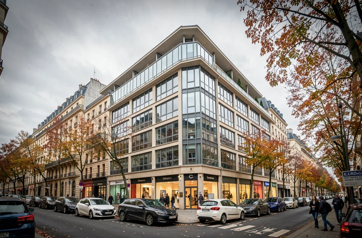 Immeuble commercial européen représentatif des actifs immobiliers détenus par une SCPI de rendement