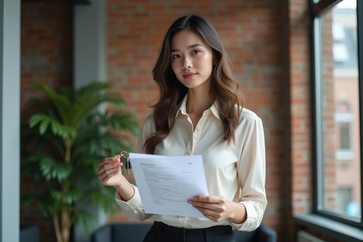 Jeune femme professionnelle tenant des clés d