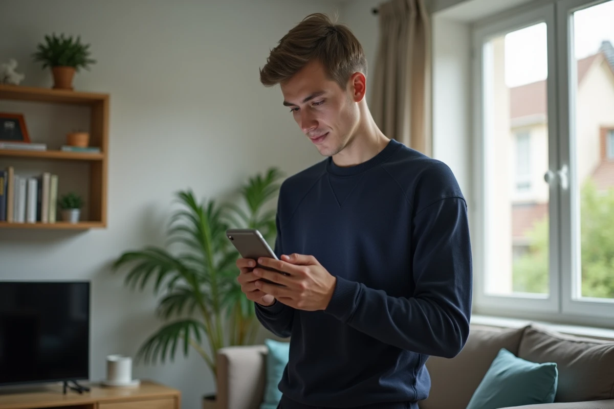 Jeune homme explorant les réglages d une application mobile