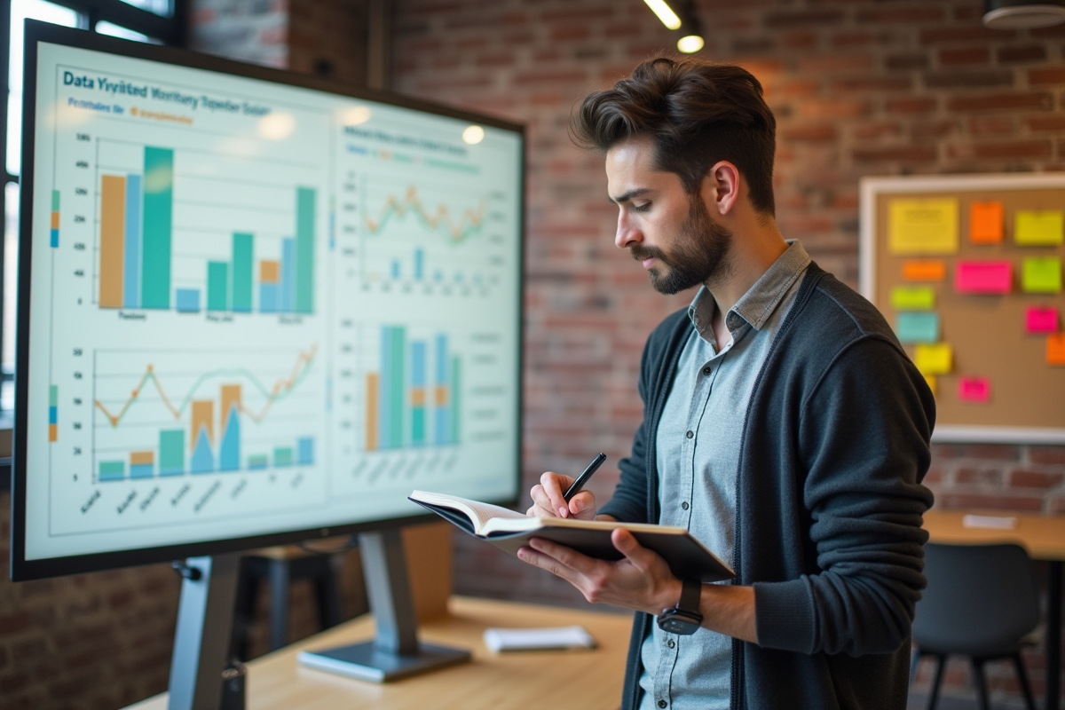 Jeune homme esquissant des idées de visualisation de donnees