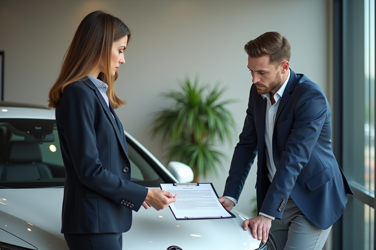 Officier juridique examinant un contrat de location avec un homme