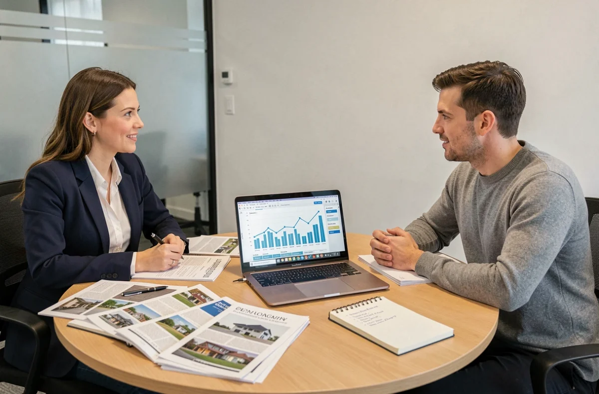 Réunion entre conseillers financiers et client pour discuter d'un investissement en SCPI