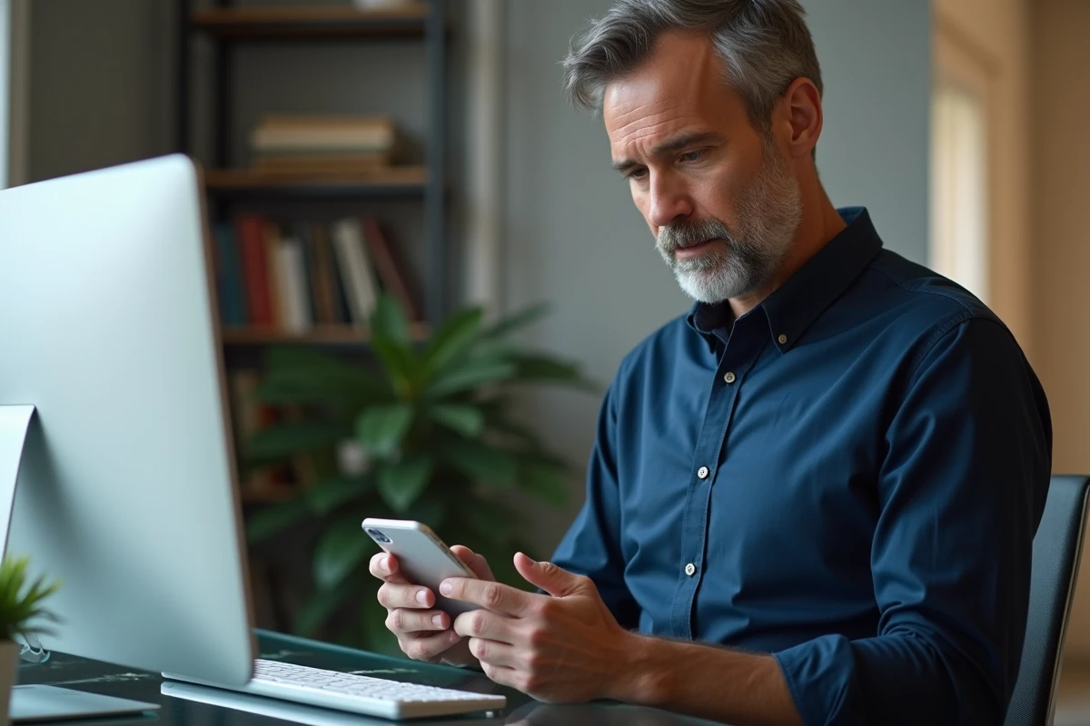 Homme consultant une application bancaire sur smartphone pour sécuriser ses transactions en ligne