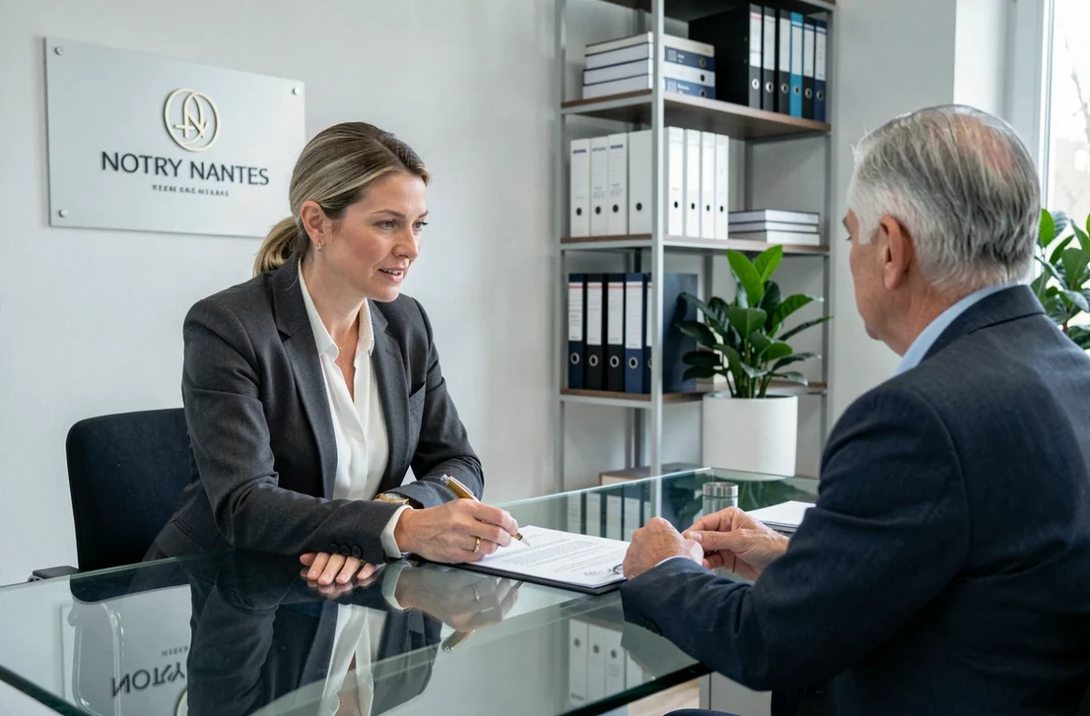 Notaire de Seven Notaires Nantes en consultation avec un client dans un bureau moderne