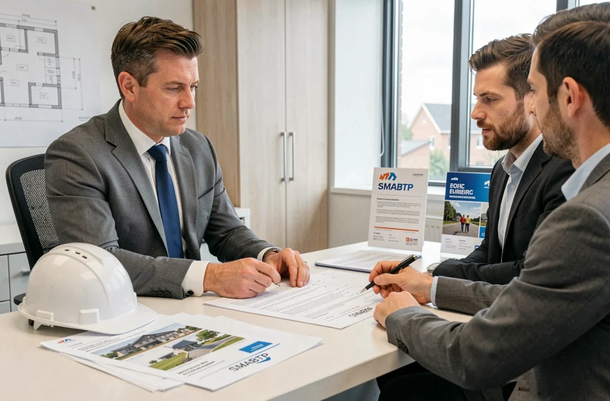 Conseiller SMABTP dans le Loiret examinant un contrat d'assurance construction avec un entrepreneur