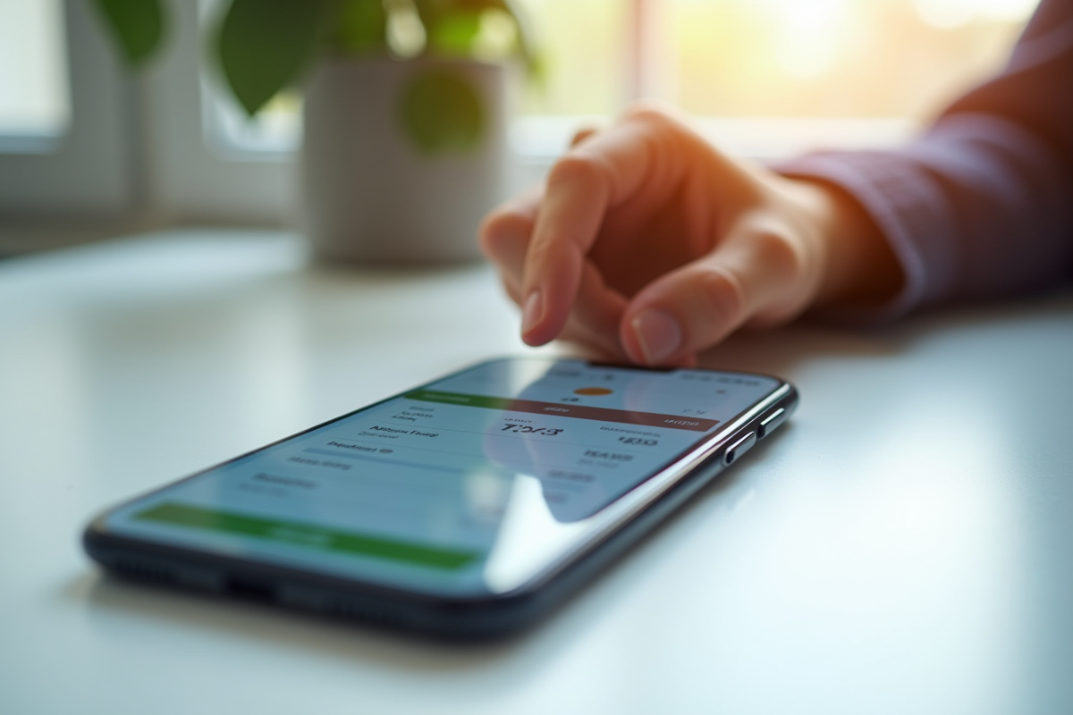 Détail d une transaction bancaire sur smartphone avec doigt