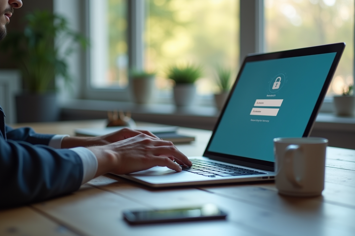 Main utilisant la banque en ligne sur un ordinateur portable
