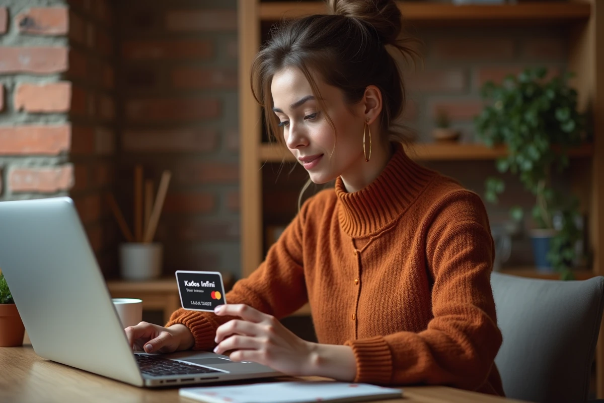 Femme vérifiant le solde et la date d'expiration de son enseigne Kadéos Infini sur un ordinateur portable